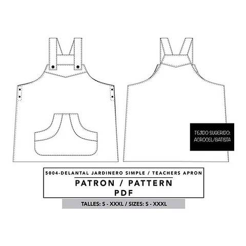Molde De Costura, Delantal Jardinero Adultos, Pechera Pdf