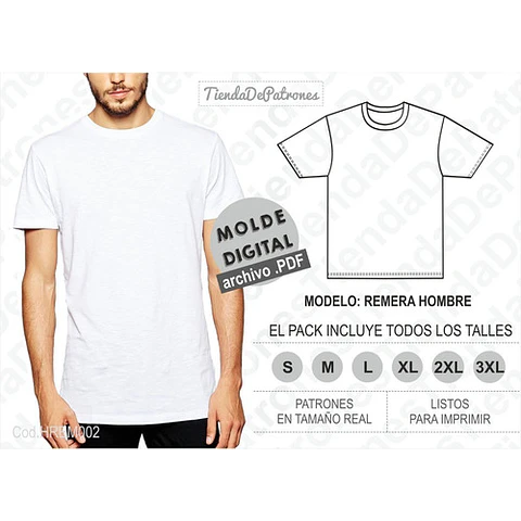 Molde Patrón Imprimible Remera Básica Hombre Del S Al 3xl