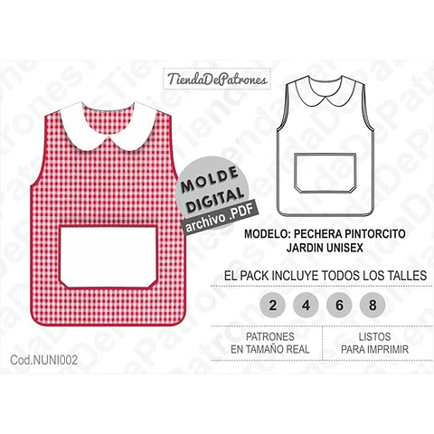 Molde Imprimible Pechera Pintorcito Jardin Unisex Del 2 Al 8