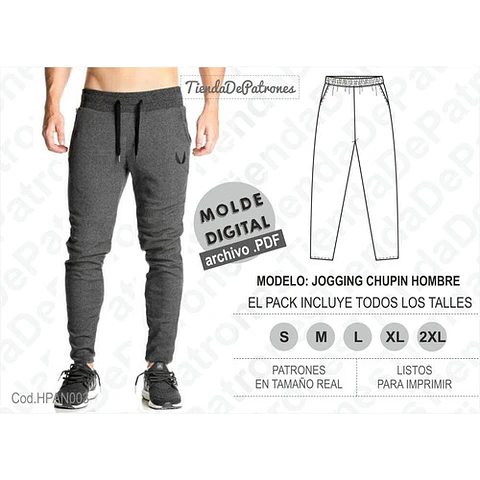 Molde Imprimible Pantalón Chupin Hombre Talles Del S Al 2xl