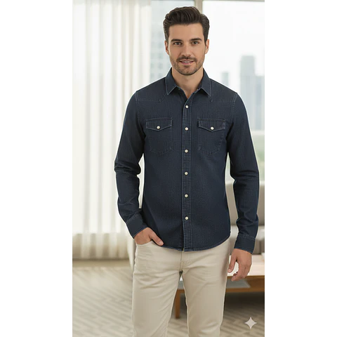 Molde Digital Camisa Hombre Con canesu en pico, talles S A Xxl