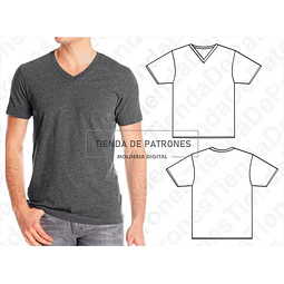 Molde Patrón Coreldraw Remera Escote V Hombre Del S Al 3xl