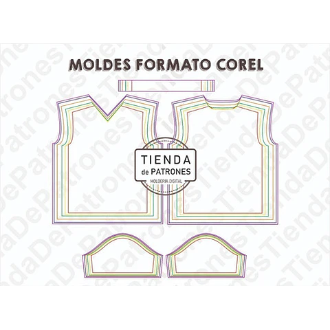 Molde Patrón Coreldraw Remera Escote V Hombre Del S Al 3xl