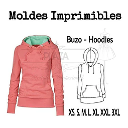 Moldes Patrones Imprimibles Buzo Hoodie Canguro  Xs Al 3xl