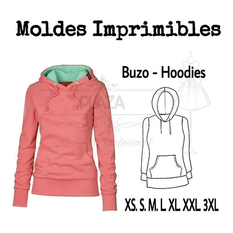 Moldes Patrones Imprimibles Buzo Hoodie Canguro  Xs Al 3xl