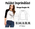 Moldes Patrones Imprimibles Polera Raglan Ml Xs Al 3xl