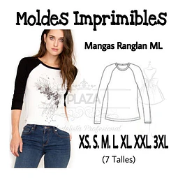 Moldes Patrones Imprimibles Polera Raglan Ml Xs Al 3xl