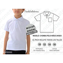 Molde Imprimible Polera Polo Niños Unisex Talles 10/12/14/16