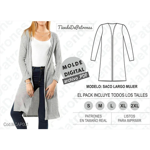 Moldes Patrones Abrigo Capa Larga Mujer Talles S-m-l-xl-2xl
