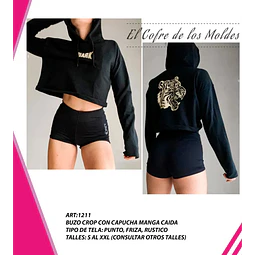 Molde Digital Polerón Crop Con Capucha, Pack Talles S Al Xxl