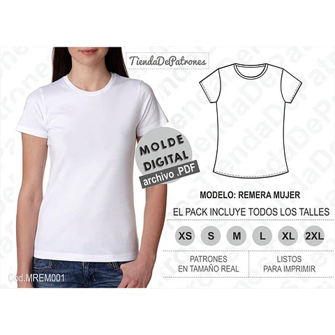 Molde Patron Imprimible Polera Basica Mujer Talles Xs Al 2xl