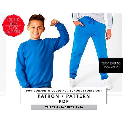 Molde De Costura, Patron Buzo Jogger Escolar Niños, Imprimible