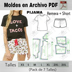 Moldes Patrones Imprimibles Pijama Polera Y Short Xs Al 3xl