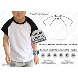 Moldes Patrones Polera Ranglan Niños Talles 4/6/8/10/12/14