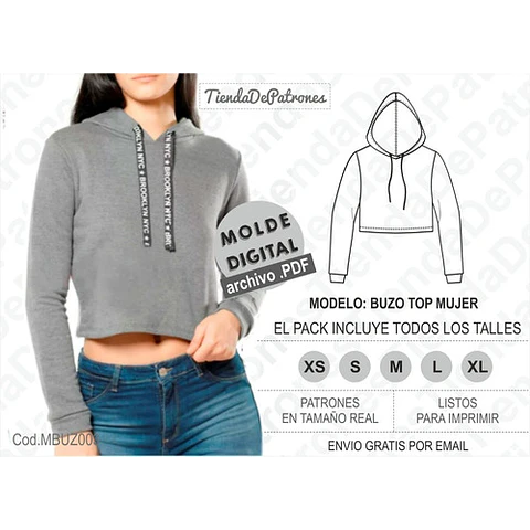Moldes Patrones Imprimibles Polerón Top Mujer Talles Xs Al Xl