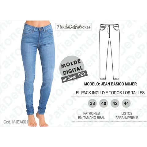 Molde Patrón Imprimible Jean Mujer T38/40/42/44 Envío Gratis