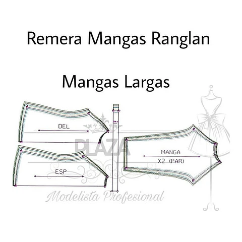 Moldes Patrones Imprimibles Remera Raglan Ml Xs Al 3xl