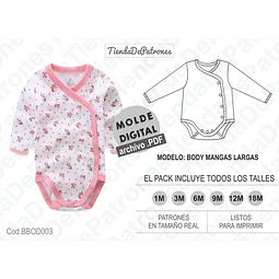 Molde Patron Imprimible Body Mangas Largas Talles 1m A 18m