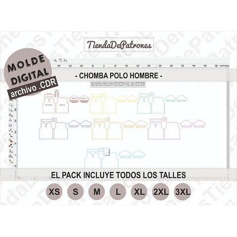Molde Patrón Coreldraw Chomba Polo Hombre Del Xs Al 3xl