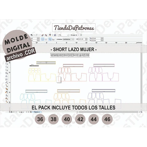 Molde Patron Coreldraw Short Lazo Mujer Del 36 Al 46