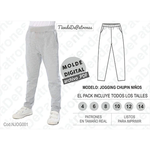 Moldes Patrones Pantalon Jogging Chupin Niños Talles 4 Al 14