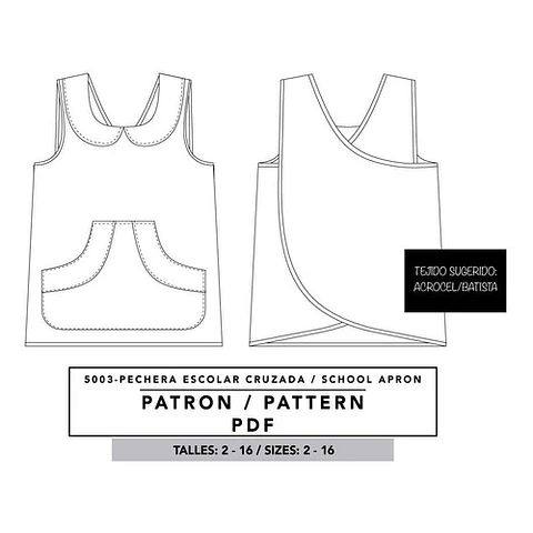 Molde De Costura, Patron Pechera Escolar Cruzada Para Niños