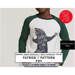 Molde De Costura, Patron Remera Ranglan Ml Nene , Imprimible