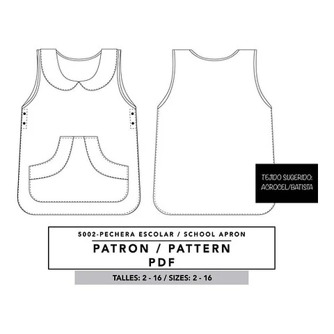 Molde De Costura, Patron Pechera Escolar Niños, Imprimible