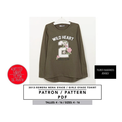 Molde De Costura, Patron Remera Evase Ml Nena , Imprimible