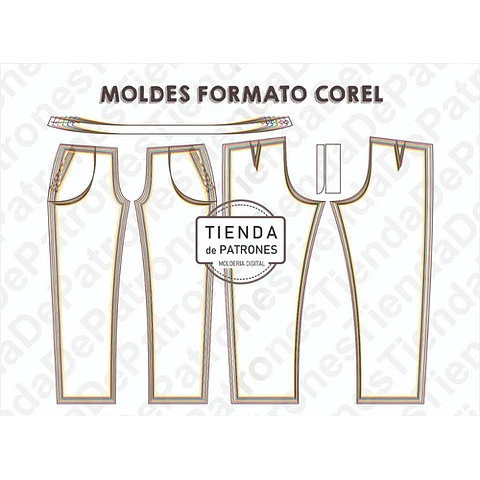 Molde Patron Coreldraw Pantalon Basico Mujer Del 36 Al 48