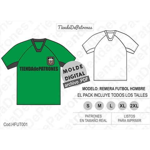 Moldes Patrones Remera Camiseta Futbol Hombre Talle S Al 2xl