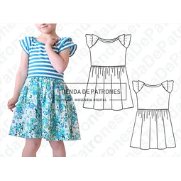 Molde Patron Imprimible Vestido Nena Manga Volados T.4 Al 12