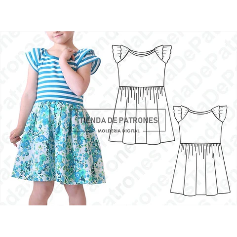 Molde Patron Imprimible Vestido Nena Manga Volados T.4 Al 12