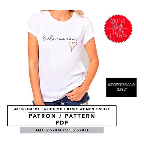 Molde De Costura, Patron Remera Manga Corta Dama, Imprimible