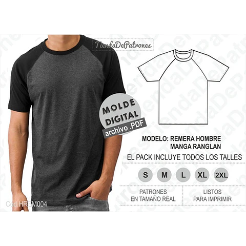 Molde Patron Imprimible Remera Hombre Manga Ranglan S Al Xl