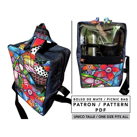 Molde De Costura, Patron Bolso Mate, Pic Nic, Imprimible Pdf