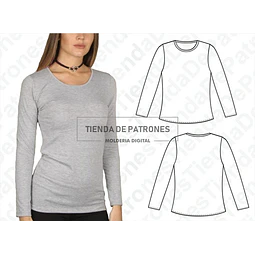 Molde Patron Coreldraw Polera Mujer Manga Larga Del Xs A 2xl