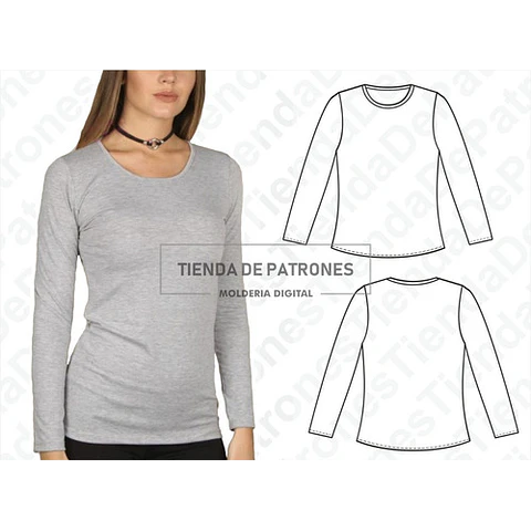 Molde Patron Coreldraw Polera Mujer Manga Larga Del Xs A 2xl
