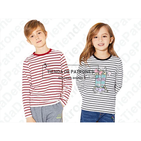 Molde Patron Coreldraw Polera Niños Manga Larga Del 4 Al 14