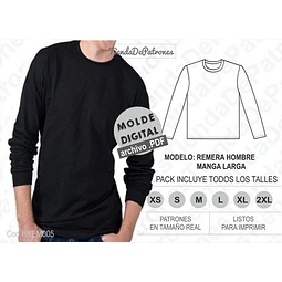 Molde Patron Imprimible Polera Manga Larga Hombre Xs Al 2xl