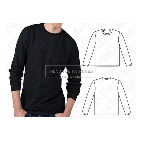 Molde Patron Imprimible Polera Manga Larga Hombre Xs Al 2xl