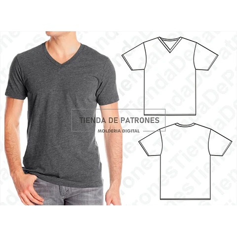 Molde Patrón Coreldraw Polera Escote V Hombre Del S Al 3xl