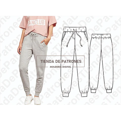 Molde Patron Coreldraw Pantalón buzo Babucha Mujer Del S Al 2xl