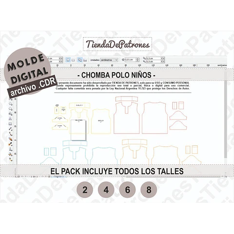 Molde Patron Coreldraw Polera Polo Niños Talles Del 2 Al 8