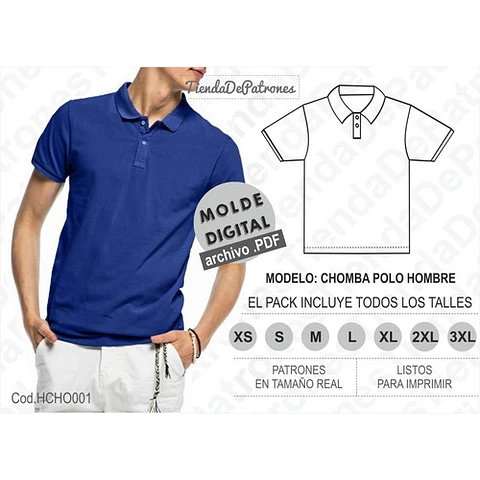 Molde Patron Imprimible Polera Polo Hombre Talles Del Xs Al 3xl