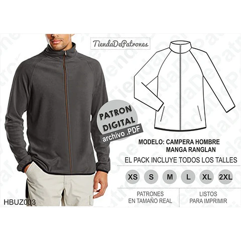 Molde Patron Imprimible Chaqueta Buzo Manga Ranglan Xs Al 2xl