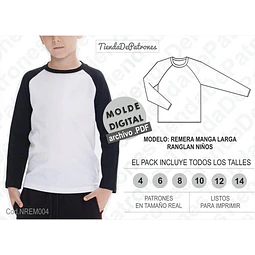 Moldes Patrones Polera Manga Ranglan Larga Niños Talles 4a14