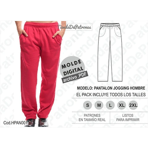 Molde Patron Imprimible Pantalon Buzo Hombre S Al 2xl