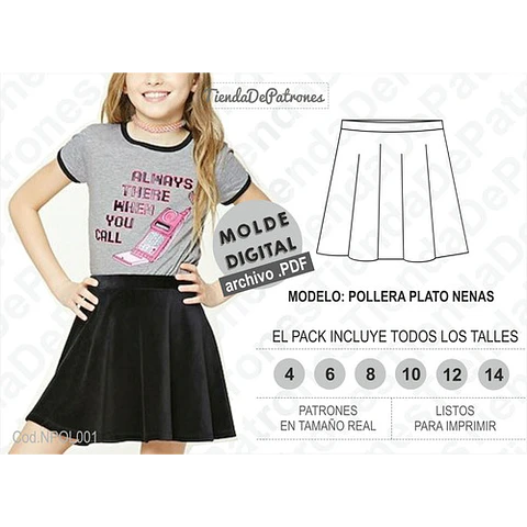 Molde Patron Imprimible Falda Plato Nenas Talles 4 Al 14