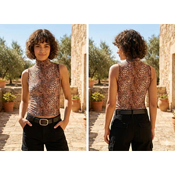 Molde Digital Polera Cuello Alto Sin Mangas Mujer, Pack Talles S Al Xxl